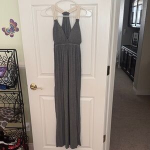 Pink Rose Gray Halter Maxi Dress